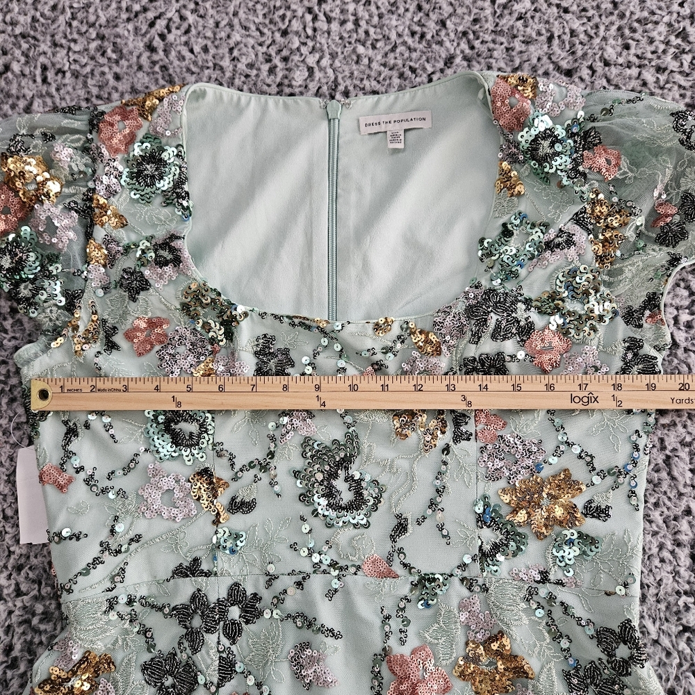 Dress the Population Jillian Mini Dress Sz 12 M L (XXL) Mint Sage Sequined Prom - Picture 9 of 13